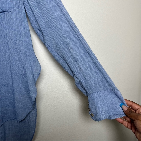 Free People Women That's A Wrap Shirt Small Blue Chambray Lightweight Western - Picture 5 of 10